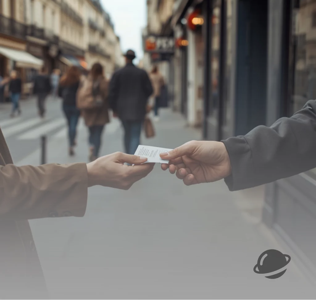 Flyers distribué de main à main dans la rue